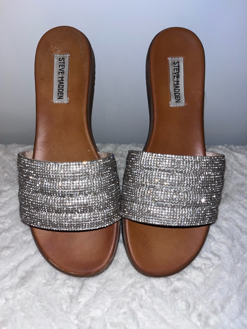 Steve Madden Silver Crystal Embellished Slide Mules